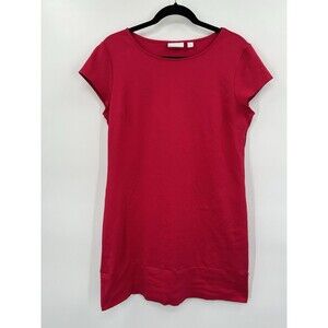 New York & Company Shirt Dress Large Cotton Short Sleeve Casual Berry Red